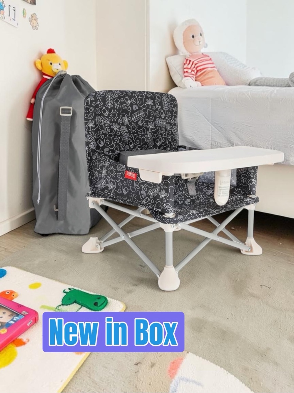 👶🖤🤍 Nuby Pop-Up Booster Seat w/ Removable Tray – Black & White